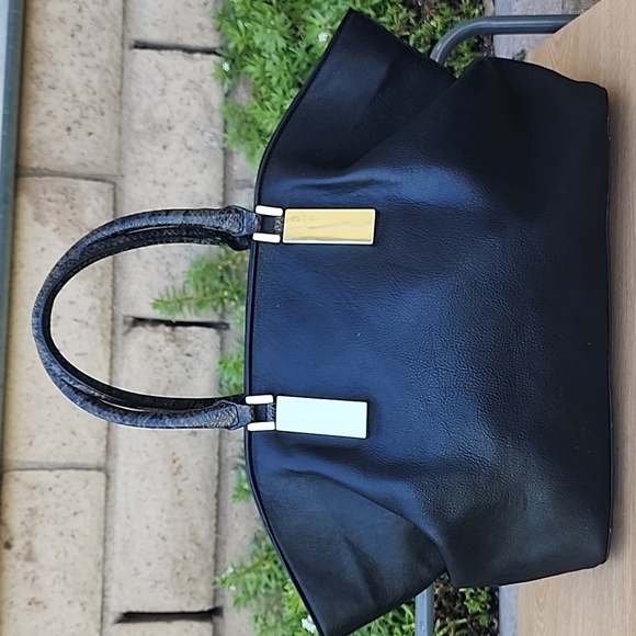 Neiman Marcus Black Handbag with Snakeskin embossed handles - Picture 1 of 15